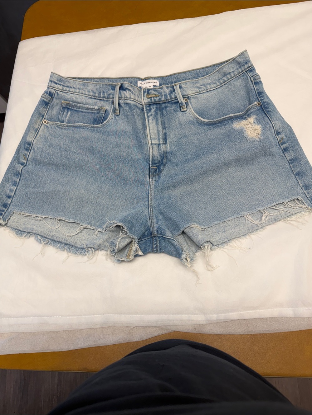 Good American Light Blue Distressed Denim Shorts